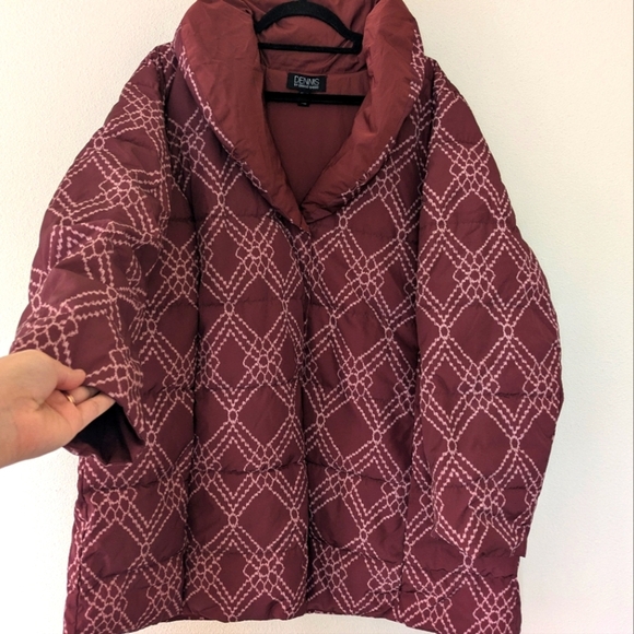 Dennis Basso Reversible Maroon Puffer Jacket Patterned Water Resistant Women 2X - Picture 2 of 12